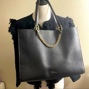 Furla Black Tote Handbag with golden chain